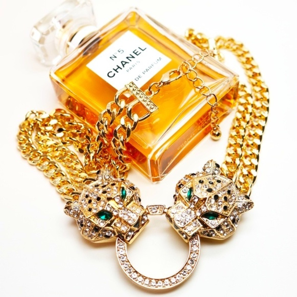 Leopard Necklace Stunning Crystal Door-knocker Dual Strand NY Style Adjustable